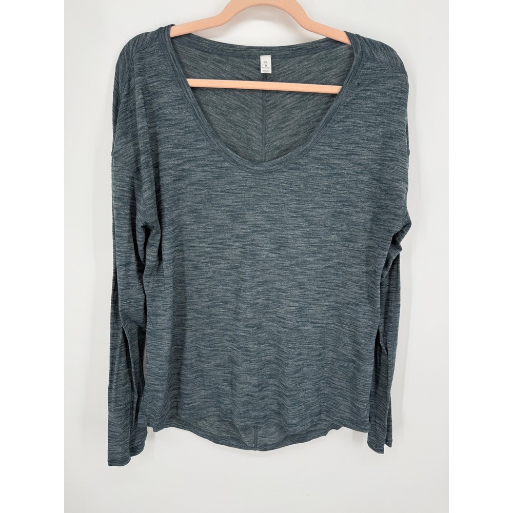 Lululemon Long Sleeve Top Women 10 Teal Heathered Scoop Neck Thumbhole Active